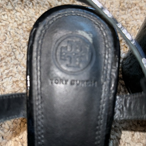 Tory Burch Laurel 65mm Leather Sandals Black Patent Leather Heel Sandals Classic - Picture 7 of 8